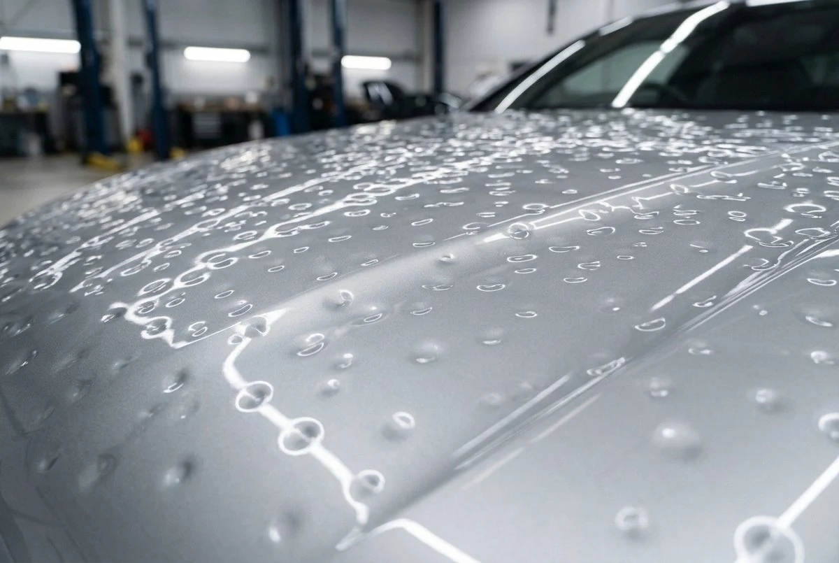 Motorhaube mit zahlreichen kleinen Hageldellen im Blech